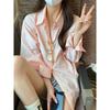 Pink, Niche Design Striped Shirt Women's Long-sleeved Thin Spring and Autumn Trendy Shirt Cardigan Jacket