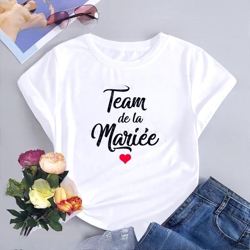 Team De La Mariee French Ocollar Short Sleeved Tshirt Girl Wedding Party Team Bride Bachelorette Wreath Unisex Evjf Tee Shirts