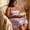 Plus-size Bandeau Nightgown with Sexy Floral Print Dress for Home Wear, Women's Style.