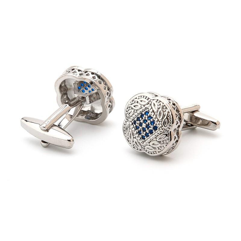 Men s Cufflinks High-quality Light Luxury Blue Zircon Square Silver Button Jewelry artificial