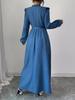 P231TEMU Retro Stehkragen Rüschenkleid mit Taillenbindegürtel - Frühlings-/Herbststil