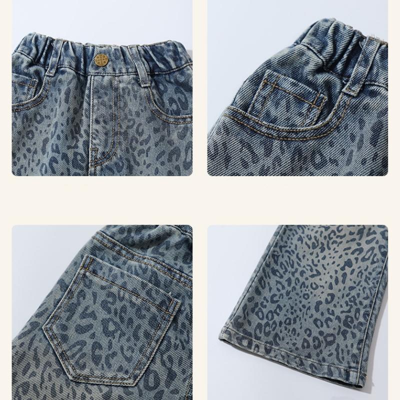Girls Jeans Autumn Spring Leopard Pants for Kids Fashion Children Wide-leg Pants Toddler Trousers Casual Baby Clothing