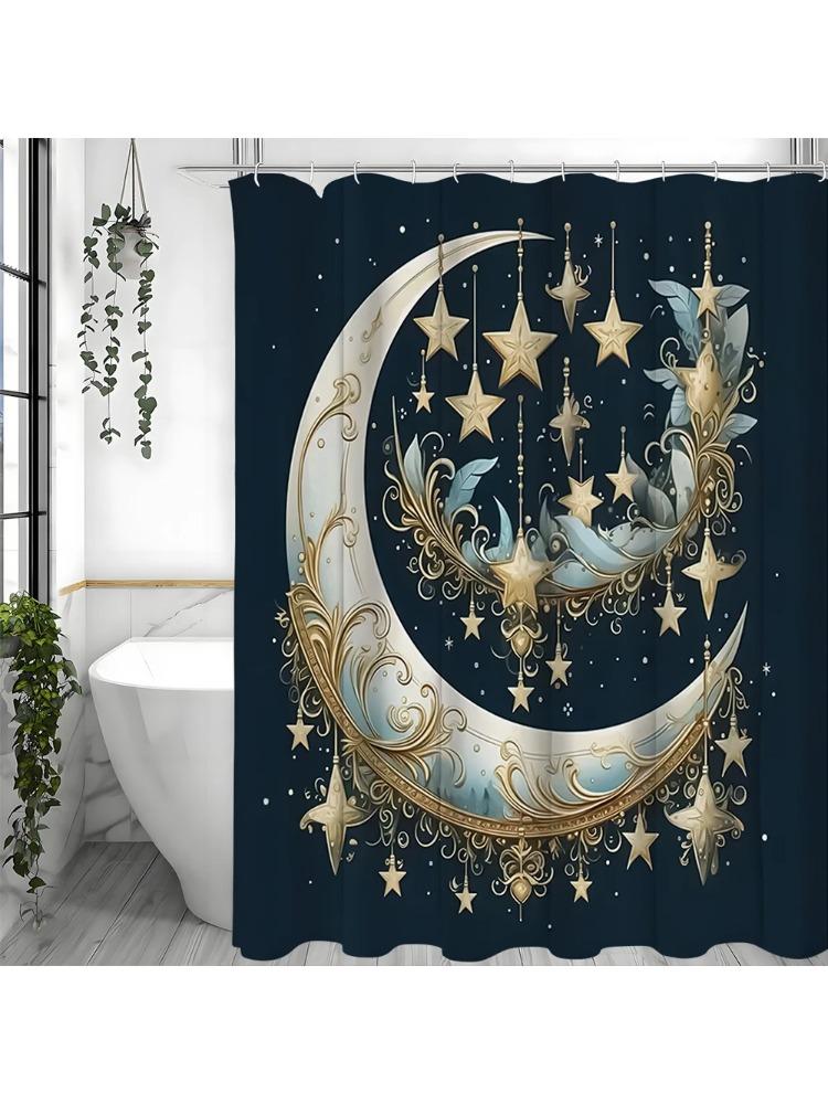 Moon Pendant Shower Curtain, Bathroom Decorative Shower Curtain, Waterproof Shower Curtain with Hooks