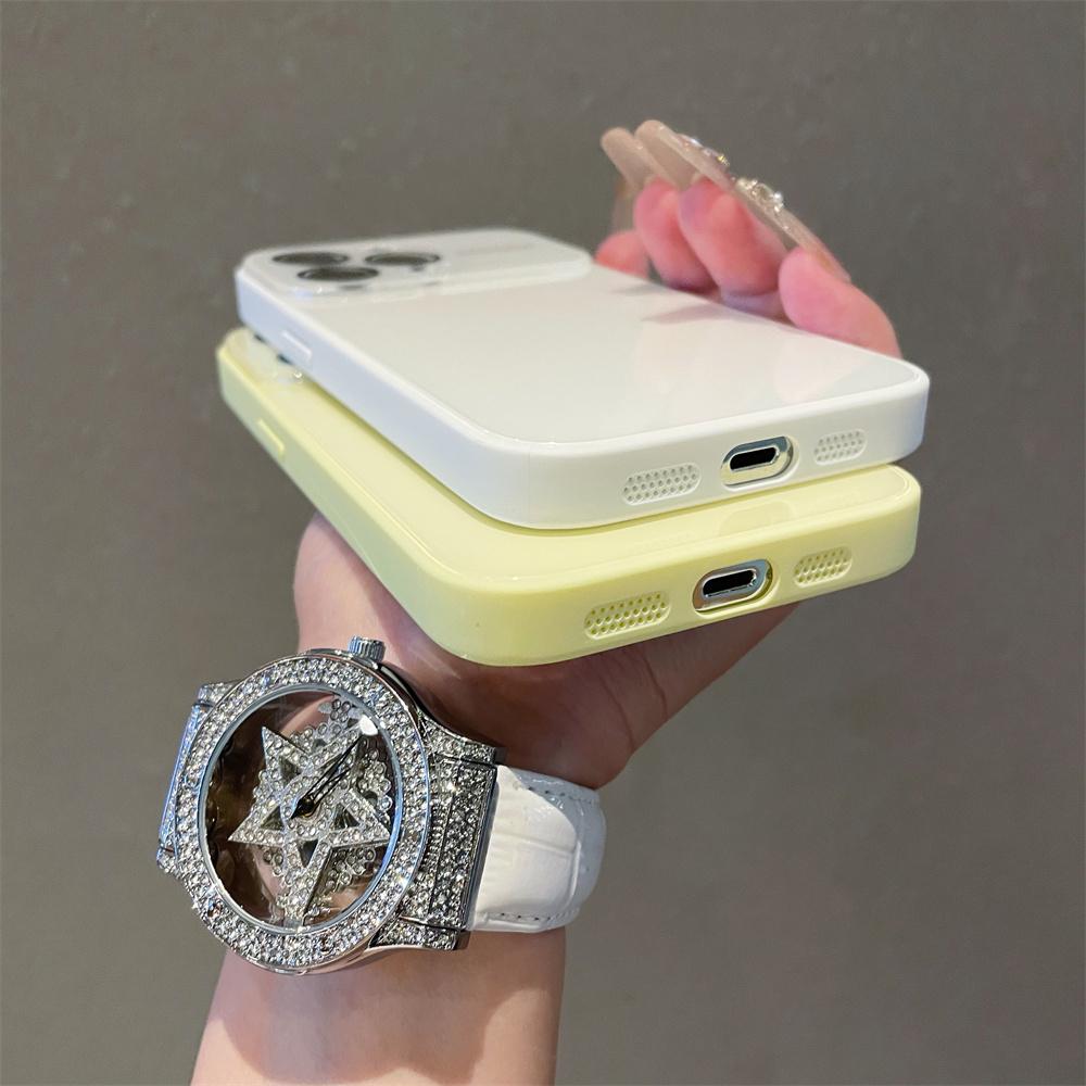 ins Stylish Candy Color AG Glass Glossy Phone Case For iPhone 15 16 17 Pro Max 14 Plus 13 Crystal Full Camera Protection Cover