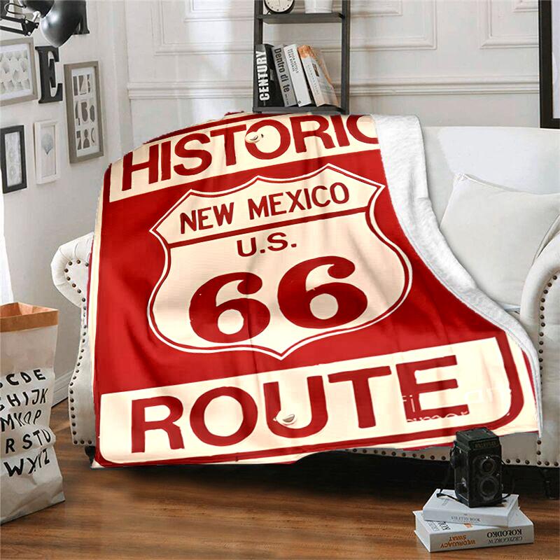 1pc Blanket U.S. Route 66(0) Print Design, Lightweight Blanket for Sofa, Bed- Soft &Warm, Gift for All Seasons like Christmas, Halloween