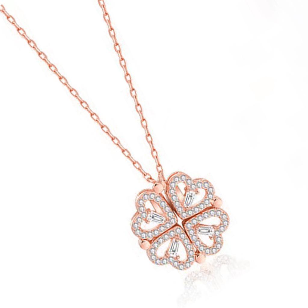 Four Leaf Clover Necklace Silver Open Convertible Small Heart Pendant Necklace Jewelry Rose Gold
