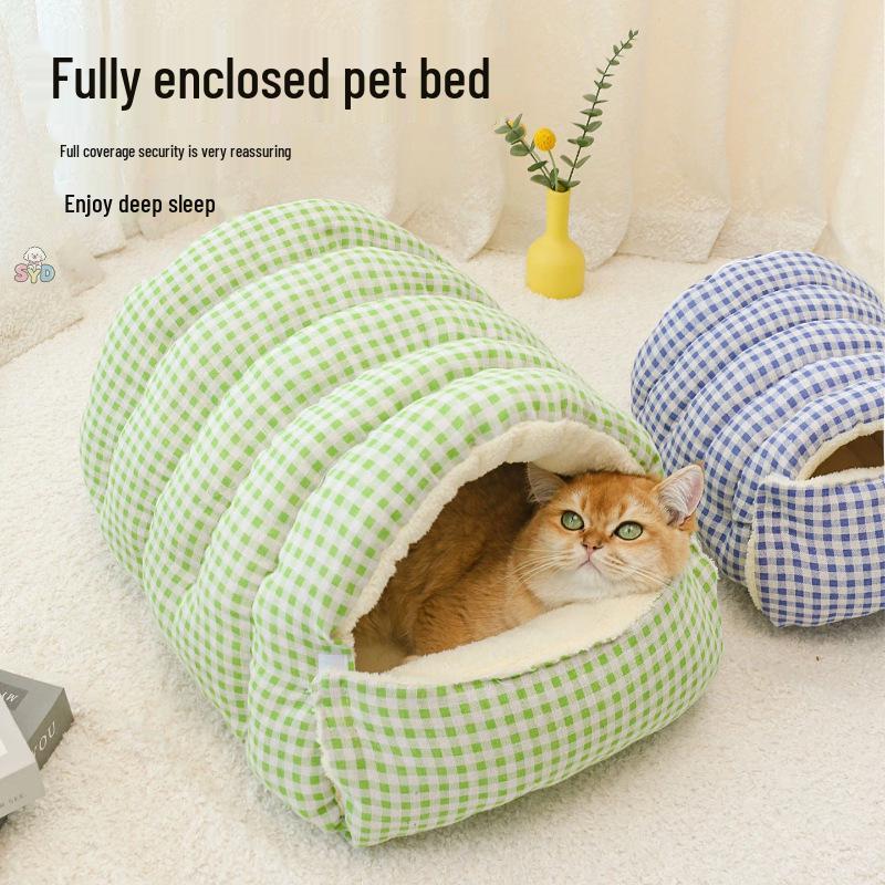 Cozy Half-Closed Pet Bed - Thickened, Washable, All-Season Comfort for Cats and Dogs