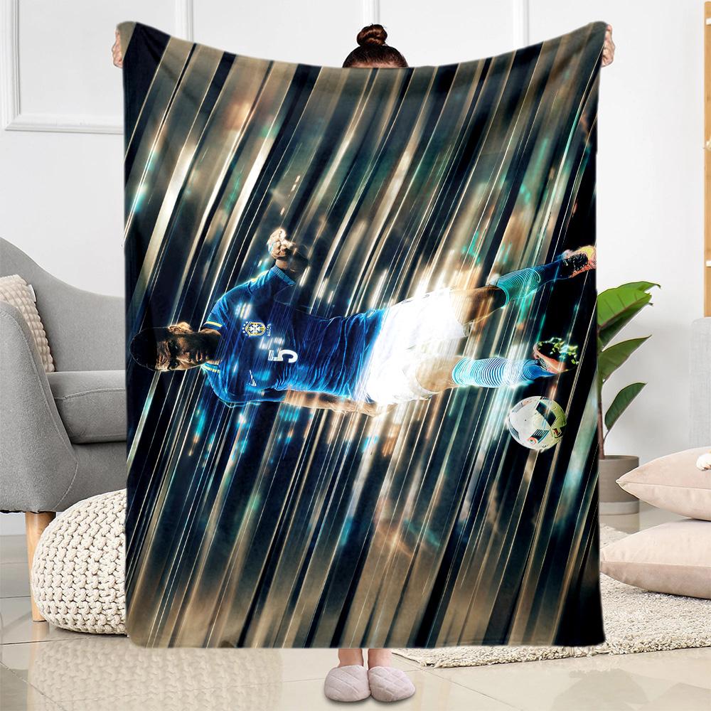 Soccer Player Action Blanket Warmthful Decor Great for Bed Livingroom Chair for All Seasons Digital Print Unique Gift for Family and Friends Camping