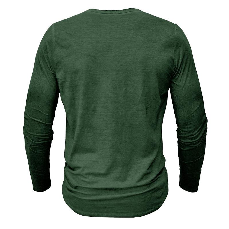 Herren Unifarbenes Henley-Shirt Langarm Lässig Knopfleiste Oberteil