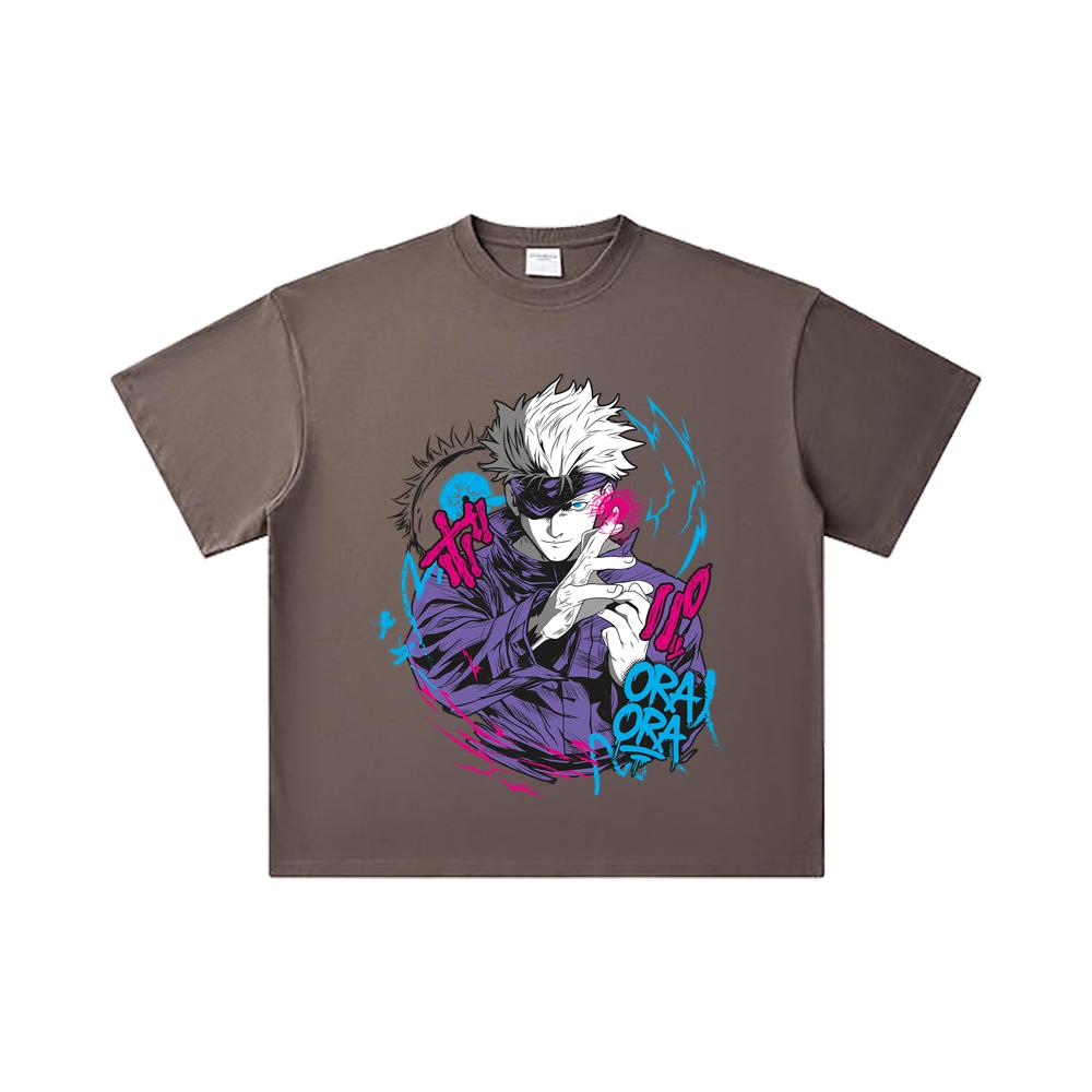260 GSM Double Yarn 32 Count 100% Cotton Jujutsu Kaisen V59 Gojo Print Unisex Heavy Cotton T Shirt