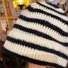 Hat women's season black and white striped versatile wool hat trendy warm knitted couple Korean version Japanese hat factory