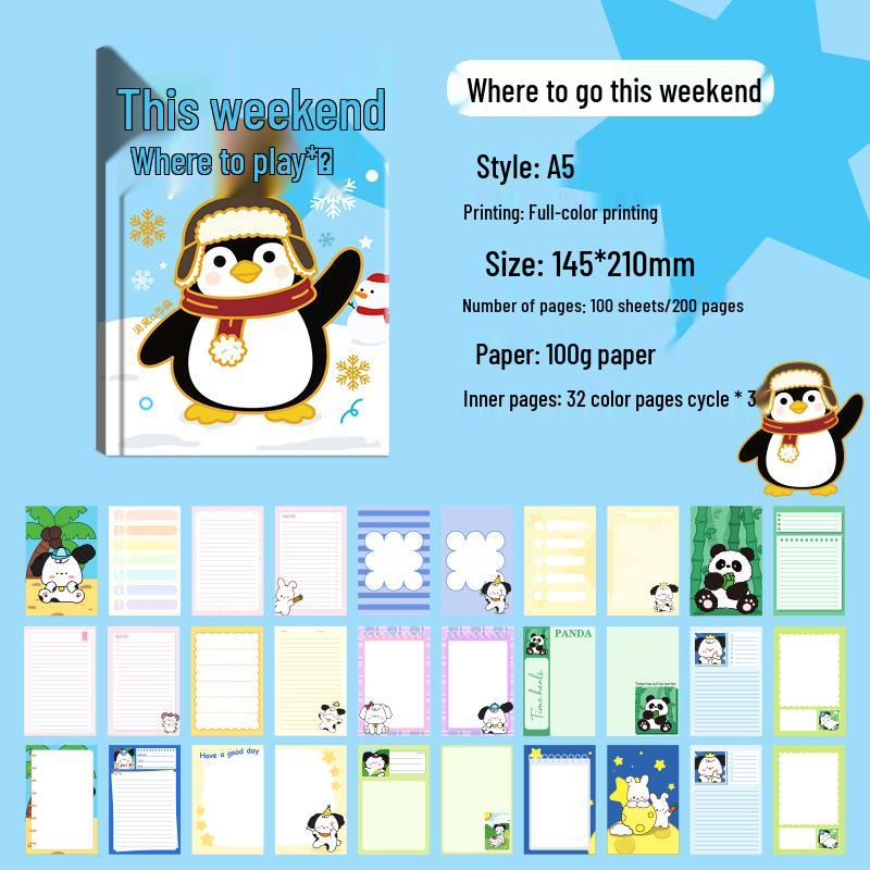 A5 Student Cartoon Notebook: Cute, Colorful, Thick Pages, Ideal for Elementary School Diary.