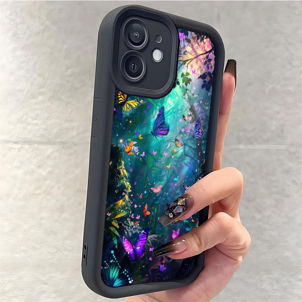 Deep Forest Butterfly iPhone Pro Max Case for iPhone 15/16/17 - Black Groove Protection