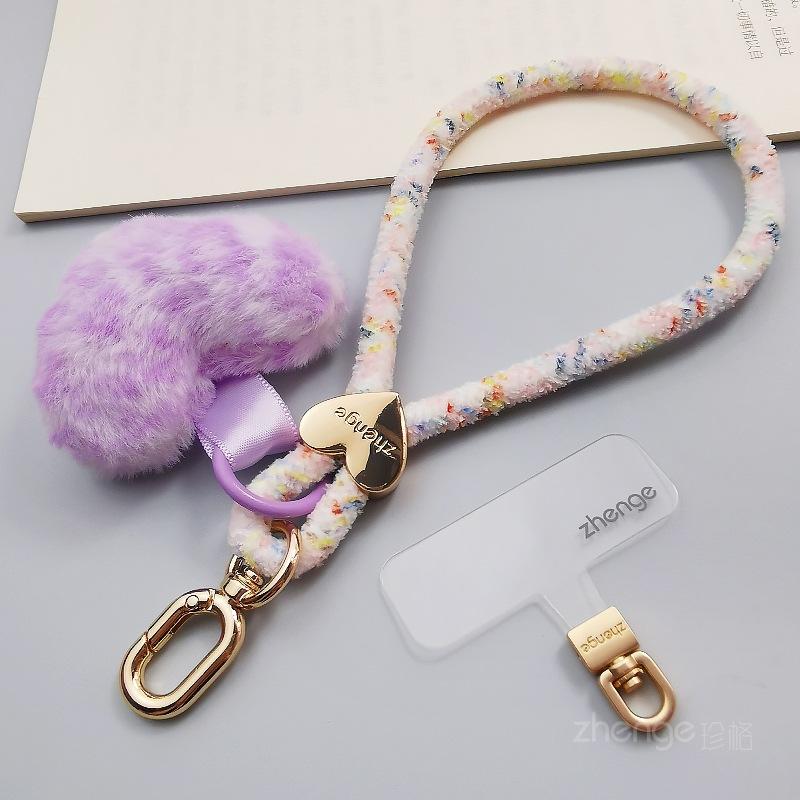 

Mobile phone lanyard, women s wrist plush love pendant, unique, super good-looking, niche, exquisite, high-end short outdoor use