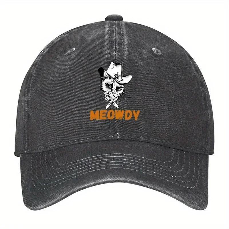 Hats Meowdy Funny Mashup Between Meow And Howdy Funny Cat Meme Vintage Washed Baseball Cap TT COTTON Adjustable