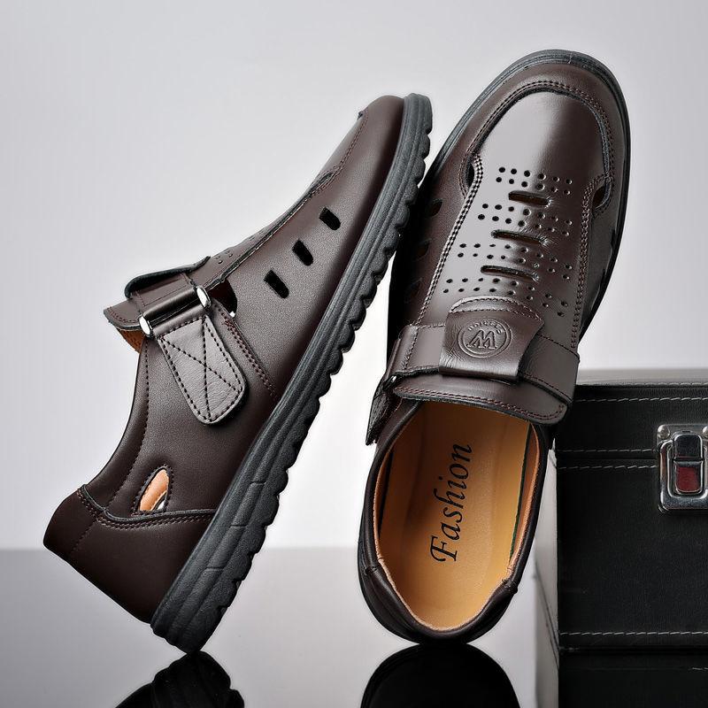 Fashion 2024 Summer Men's Sandals Hollow Leather Shoes for Men Fashion Breathable Business Shoes Hole Men's Sneakers Classic Dad Sandals