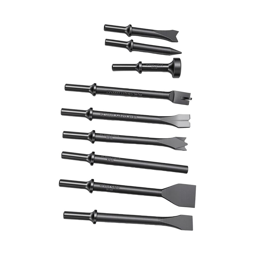9Pcs Air Hammers Bits Set 0.4 Inch Shank Air Hammers Chisels for Car Repair Rivet Tile Masonry Rust Removal Concrete