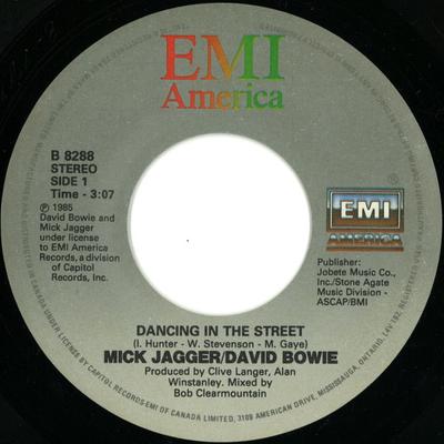 7inch Record DAVID BOWIE MICK JAGGER  David Bowie Mick Jagger B8288 EMI AMERICA 1985 Canada Rock Used