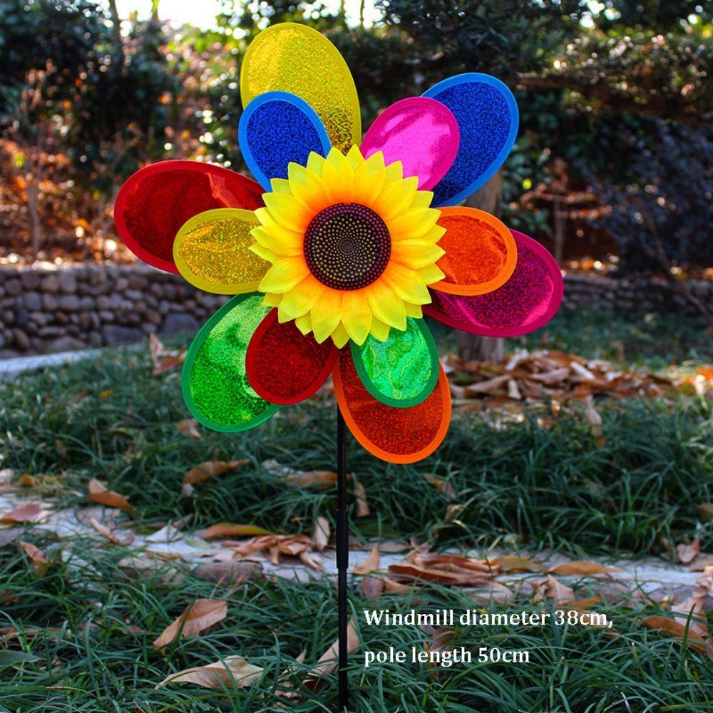 PVC Glitter Rotating Sunflower Stake Standing Lawn Flower Pinwheel Outdoor Party Picnic Decor