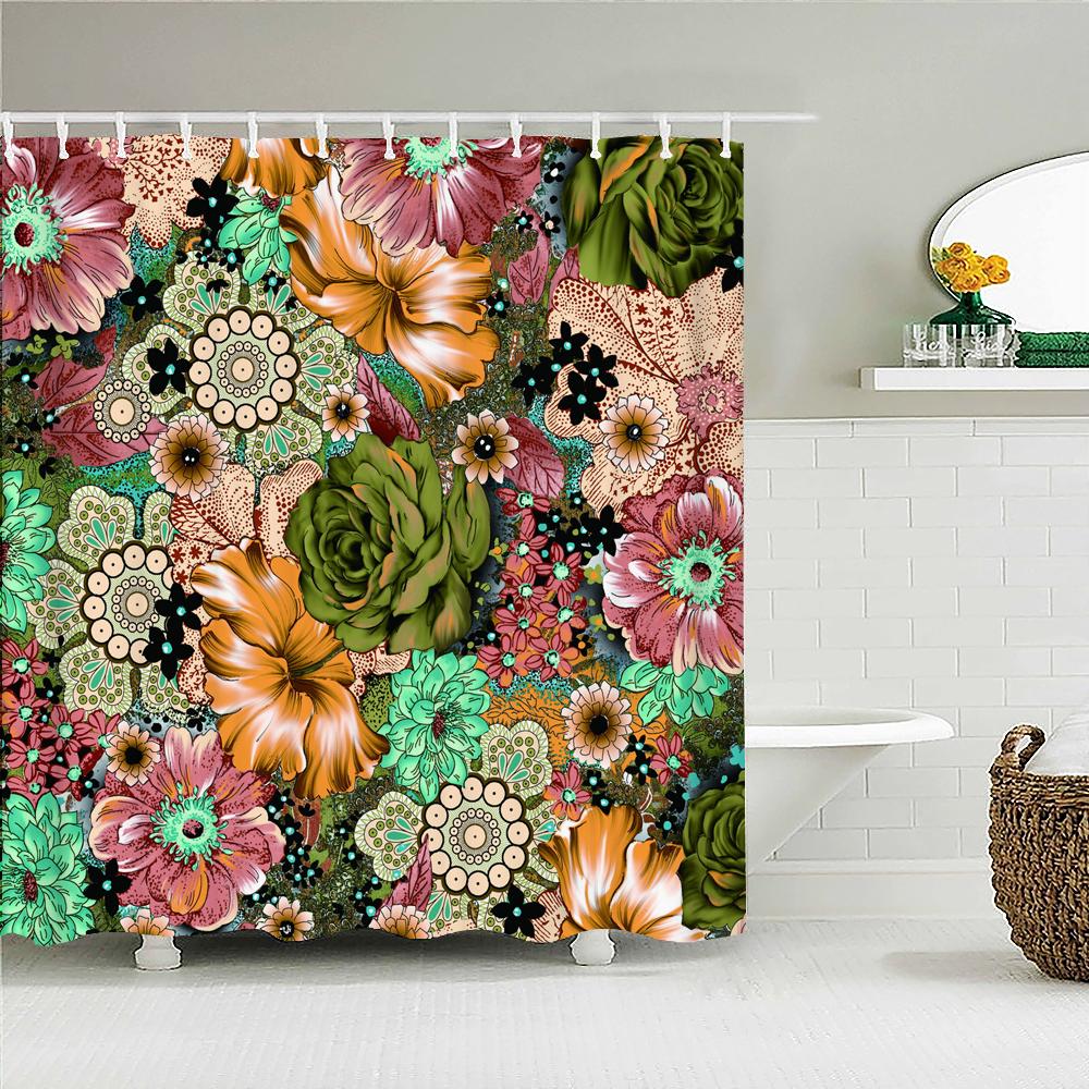 Bohemian style Shower Curtains Mandala Boho Flowers and Plants Printing Bathroom Curtains Waterproof Polyester Bath Curtain