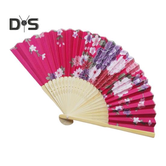Faltfächer im japanischen Stil mit Blumenmotiv, tragbar, für den Sommer, Handventilator aus Bambus, Dekoration, Tanz-Requisiten, Party-Kostümzubehör