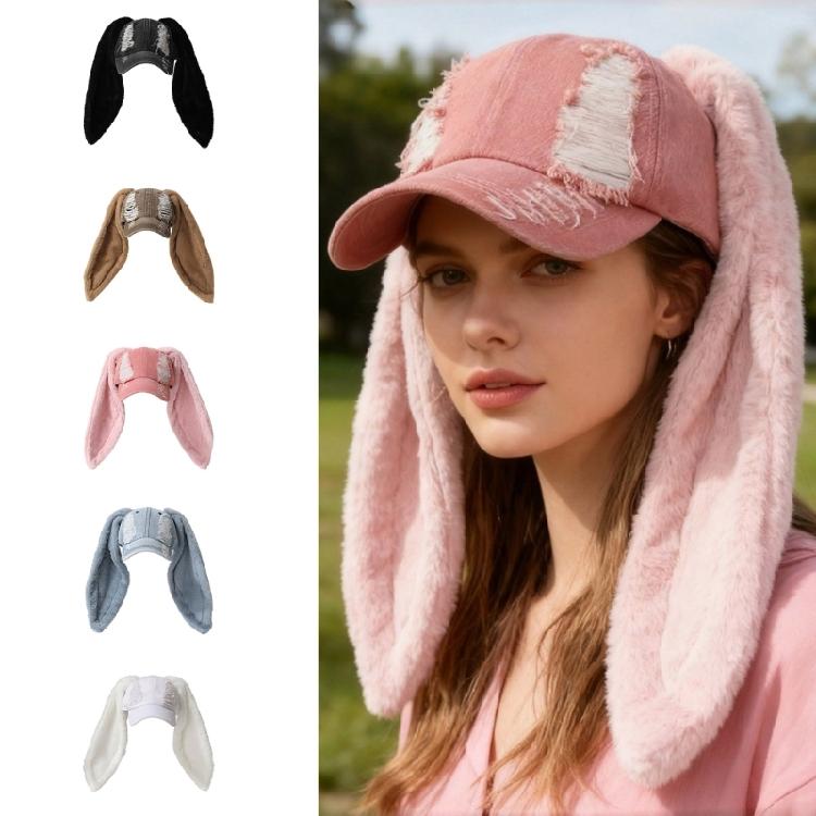 Baseballkappe mit Plüschhasenohren, flexibler Snapback-Verschluss, Dad-Cap, Anime-Kopfbedeckung für Frauen und Teenager, Mottoparty, Musikfestival