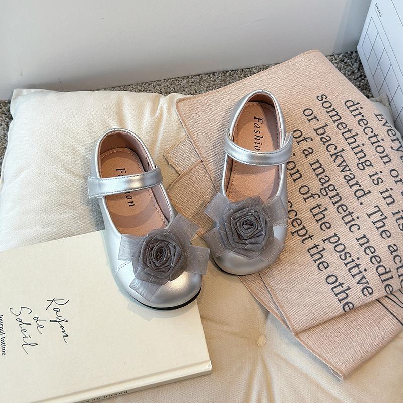Silver children's leather shoes,  new style girls' spring-autumn single shoes, shallow-mouth girls' princess shoes, soft sole baby kids' shoes, trendy