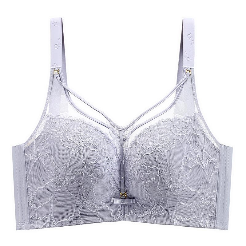 European and American Breathable Plus Size Bra Sexy Mesh Soft Steel Ring Exquisite Lace U-shaped Beautiful Back Plus Size Underwear