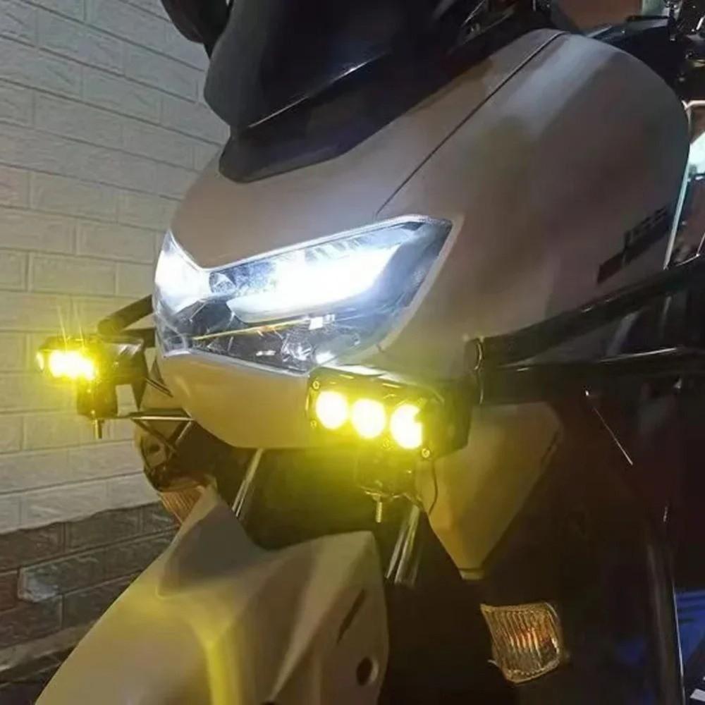 Shock-proof Motorcycle LED Spotlights Dual Color Lights Three-eye Lens  Driving Light