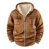Men's Casual Loose Sweatshirt Solid Color Zipper Double Pocket Plush Hoodie Sports Sweatshirt Jacket