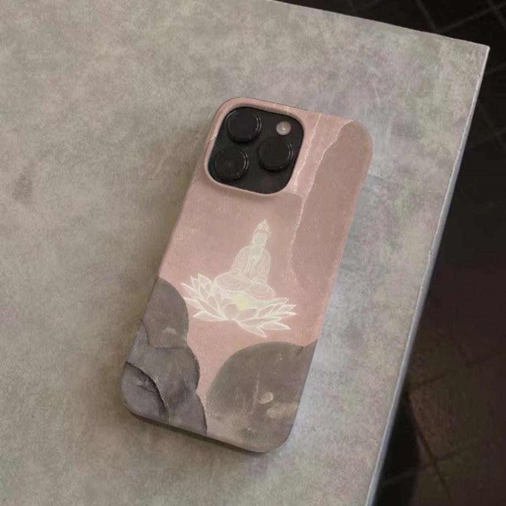 Zen Style Pink & Gray Gradient Buddha-on-Lotus Pattern Phone Case for iPhone 17 16 15 14 11 12 13 Pro Max Air Plus Back Cover