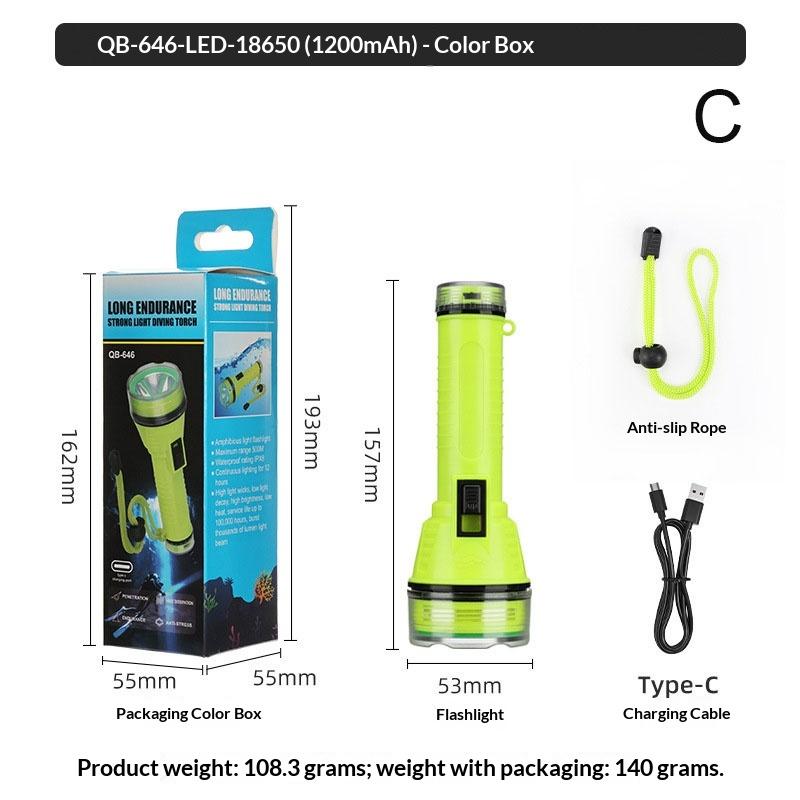 Bright Underwater Flashlight Headlamp Waterproof Diving Torch 200 Meters Night Dive Lighting Torch With Anti-Slip Rope