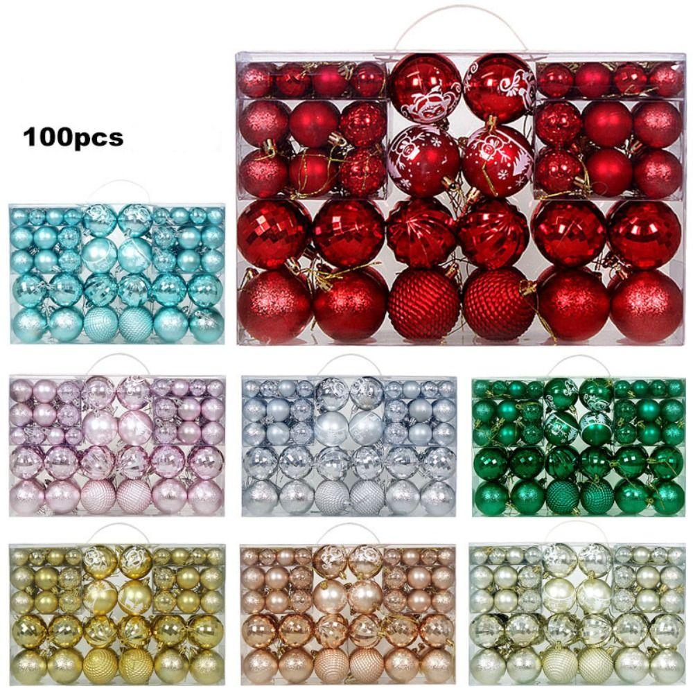 100 Stück Bemalter Weihnachtsbaumschmuck Anhänger 3/4/6CM Hängender Schmuck Weihnachtskugel Set Fenster