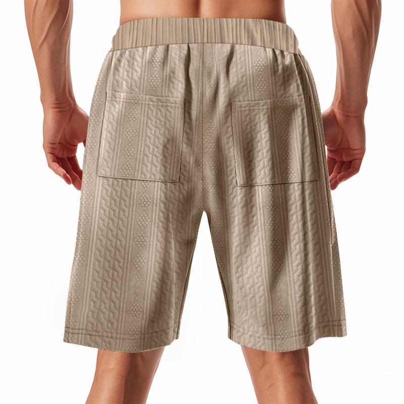 Mens Solid Color Jacquard Straight Casual Breathable Sports Beach Knee Length Shorts