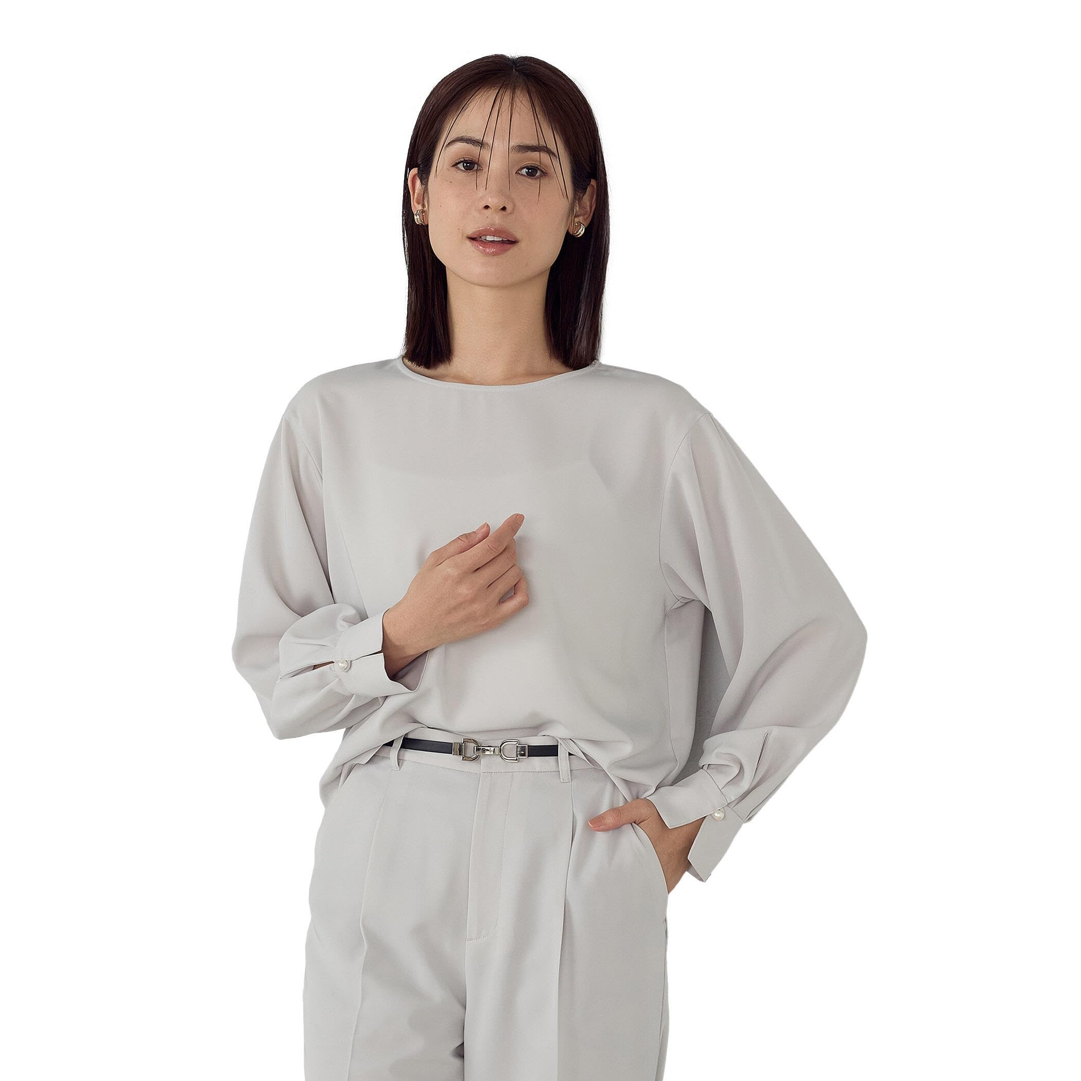 

Comme Ca Ism Полиэстер Твил Перламутровые Пуговицы Размер M Идеально для Блузки, Серый, (12-08HK12-205), Координация серый