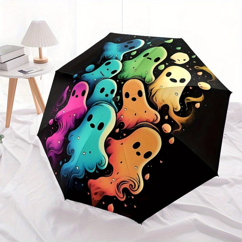 1pc Ghostly Colors Automatic Open/close Folding Compact Umbrella, 8-Rib Sturdy Canopy, Lightweight Portable, Everyday Use, Gift, Outdoor Umbrella, Tra