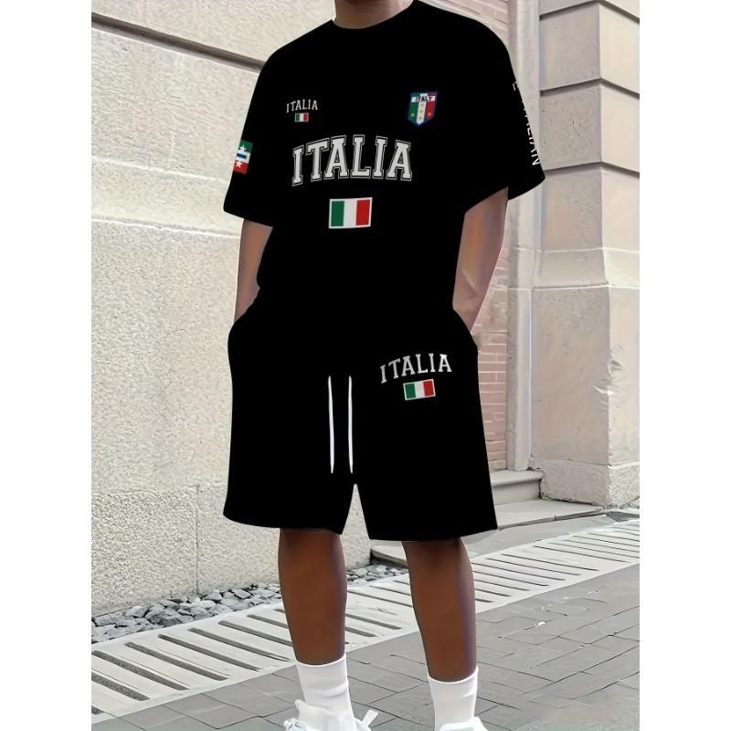 Summer 2025 new men's casual and fashionable 3D printed pattern two-piece street style casual wear
