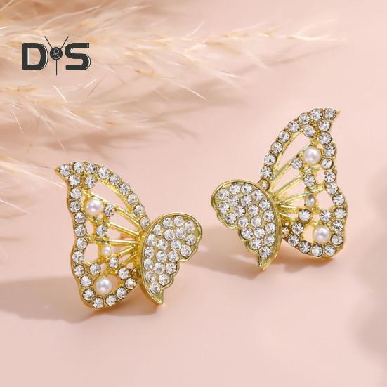 

1 пара женских элегантных серег-гвоздиков, блестящие стразы, инкрустированные в форме бабочек, серьги-гвоздики для ушей, ювелирные изделия в подарок