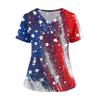 Women V Neck Short Sleeve Work Top with Pocket and Split Hem Star Print Comfortable Uniform Shirt