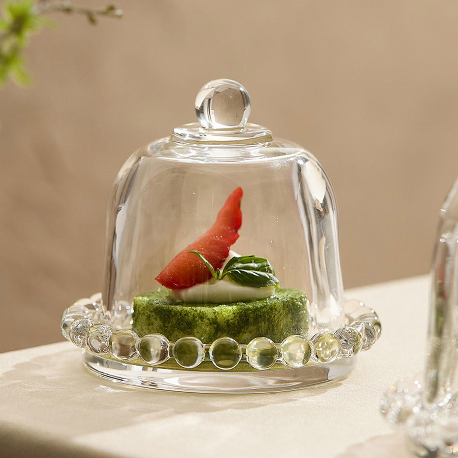 

Clear Glass Cake Stand with Bell Jar Cover Dessert Serving Tray Accessories for Pastries and Fruits Size S