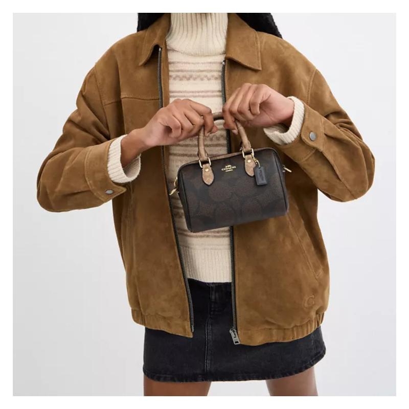 Coach Rowan 18 Top-Reißverschluss Leder Schulter Crossbody Tote Klein Damen Tan