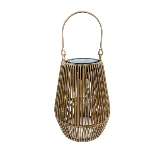 Woven Solar Lantern Rustic Solar Lamp with Handle Auto On/Off Solar Powered Outdoor Hanging Light for Farmhouse Garden Patio Yard Camping Decor