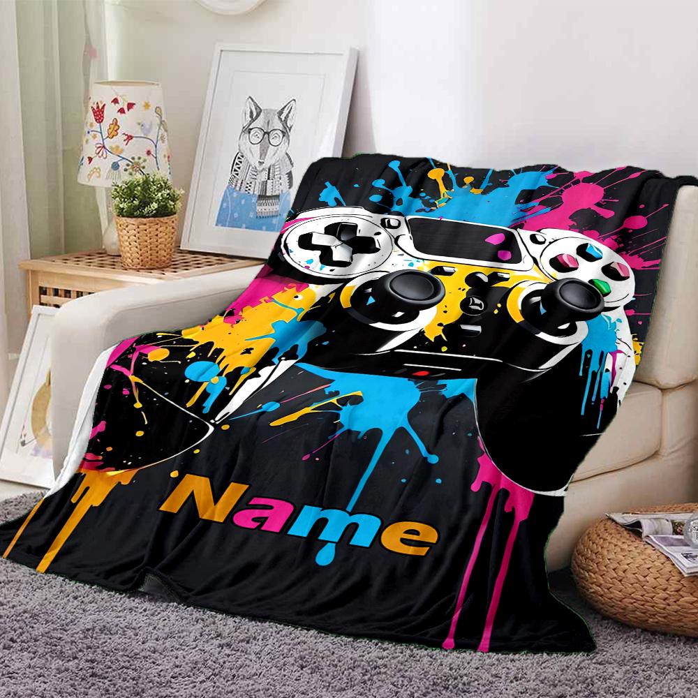 Custom Name Game Controller Theme Printed Blanket - Perfect for Couch, Bed, Travel & Outdoor Use | Machine Washable, Cozy & Durable.