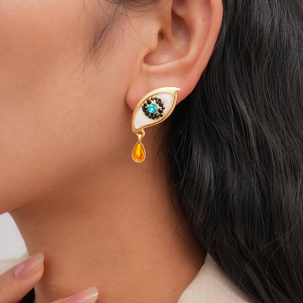 Drip Oil with Diamonds, Eye Love, Water Drop Silver Needle Earrings, Stud Earrings, Niche Earrings.