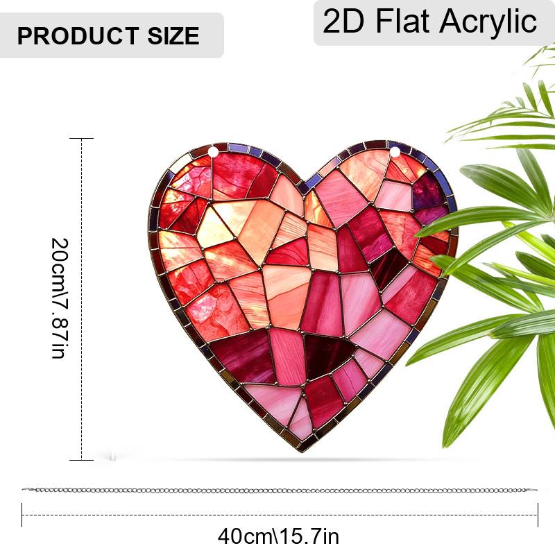 Acrylic Stained Glass Style Heart Suncatcher, 2D Flat Acrylic Window Hanging Ornament for Valentine's Day & Love Themed Gifts