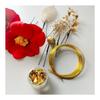 Tsubaki Hair Accessory for Coming-of-Age Ceremony, Dried Flowers, Gold Mizuhiki, Ball Kanzashi, Gold Leaf, for Graduation Ceremony, Wedding,