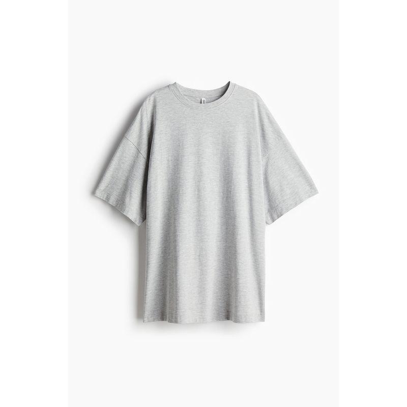 

HM Women s T-shirt Fall Mid-Length Trendy Casual Fashion Jersey Rib Neckline Profile T-shirt 1137208 Mixed light gray 155/80