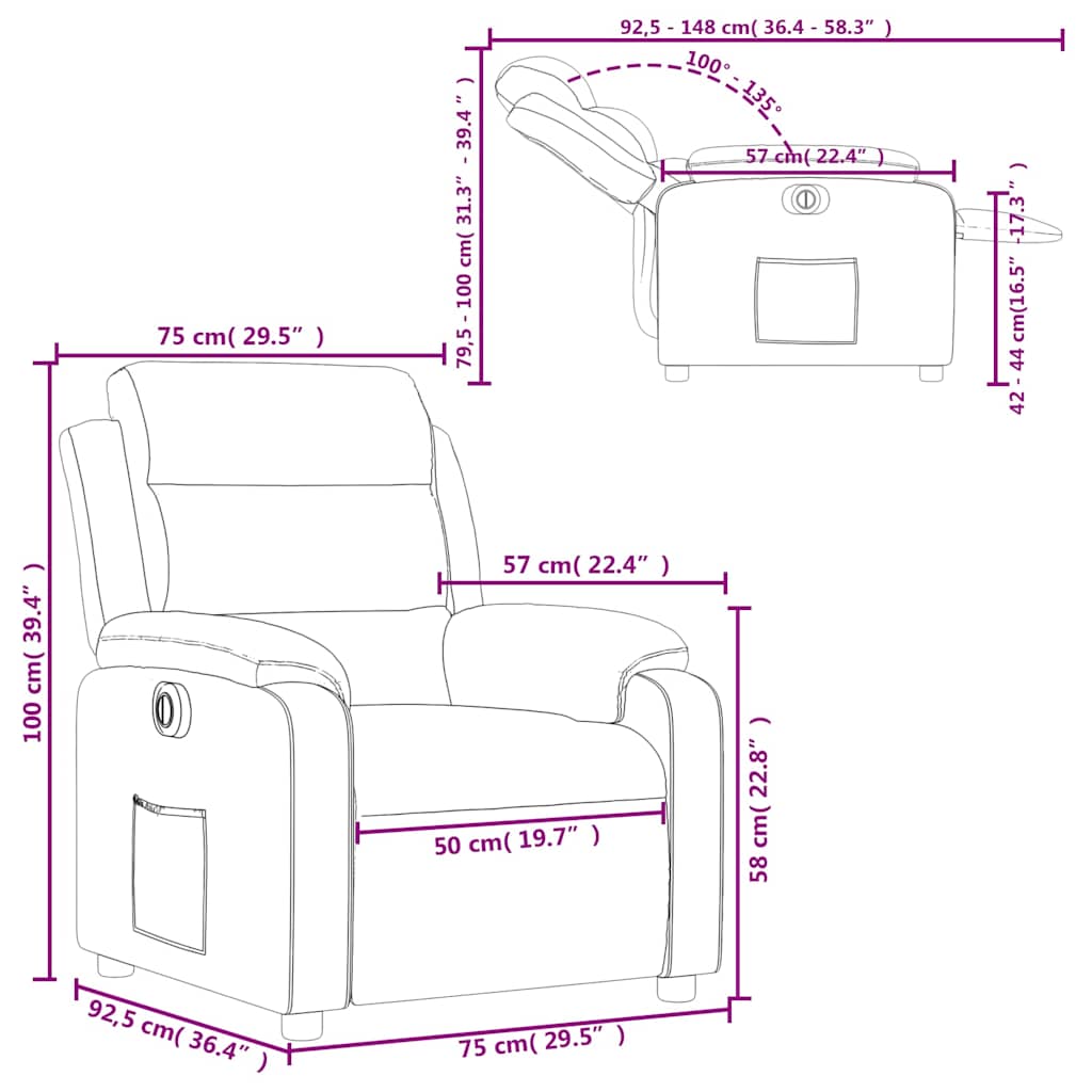 Electric Recliner Chair Cream Fabric