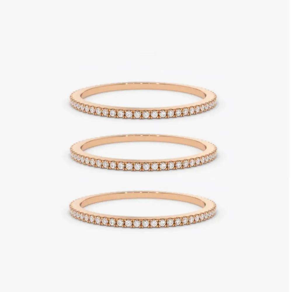 1/3PCS Thin Dainty Stackable Ring Mariasz Minimalist Full Eternity Band Cubic Zirconia Gold Plated Pave Rings for Women