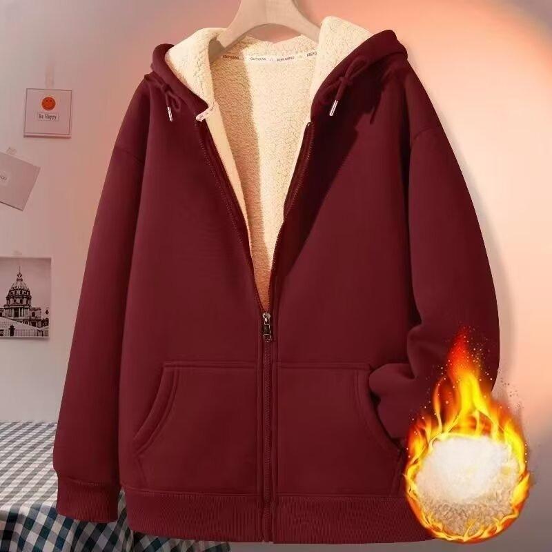 

Мужской кардиган из овчины с капюшоном: Толстовка из плотного бархата, однотонная, осенне-зимний молодежный стиль 5XL винный